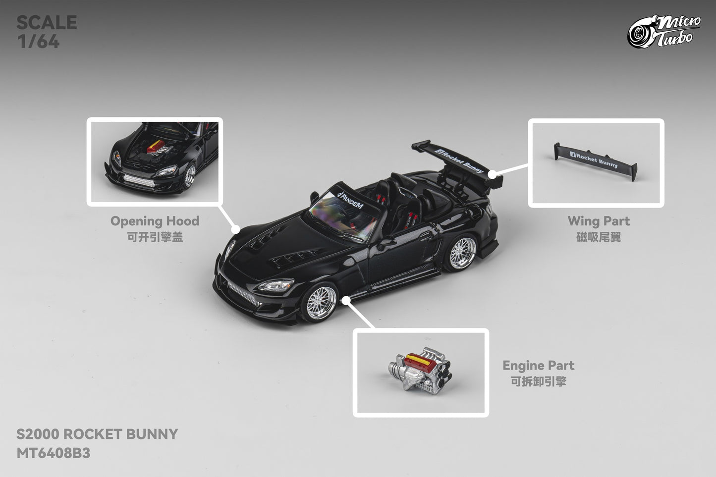 (Pre-order) Microturbo - 1/64 Custom S2000 Rocket Bunny - Metallic Black