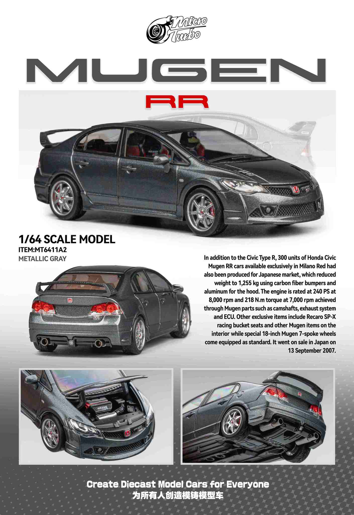 (Pre-Order) MicroTurbo - 1/64 Custom FD2 MUGEN RR - Metallic Grey