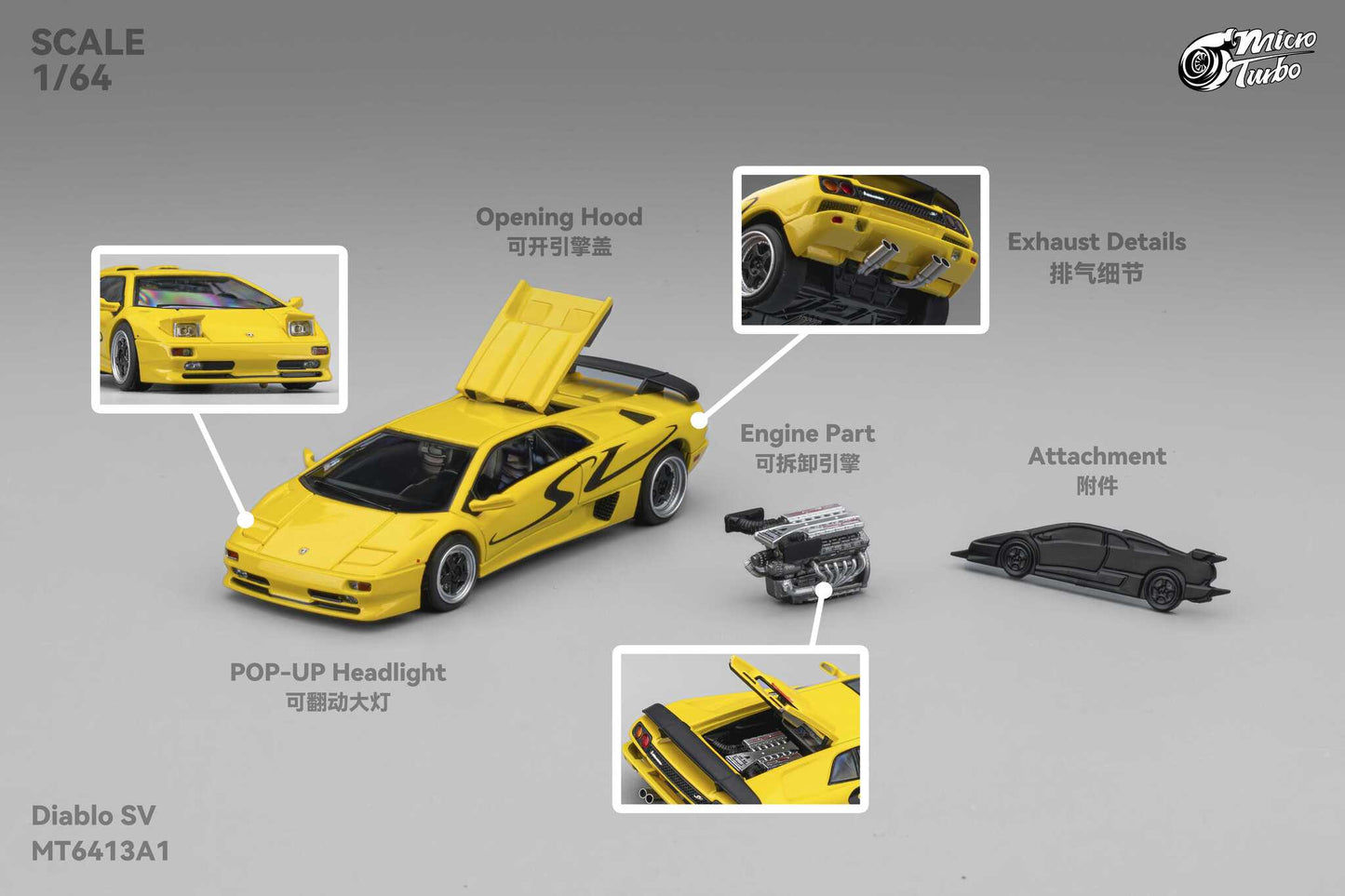 (Pre-Order) Microturbo - 1/64 Custom Diablo SV - Metallic Yellow