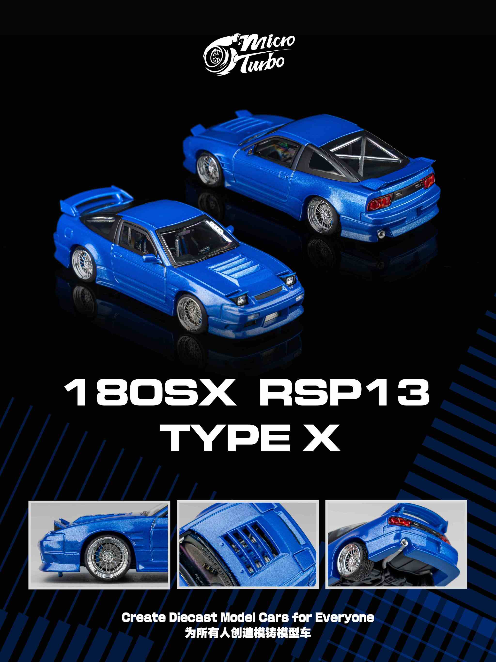 Pre-Order) Microturbo - 1/64 Custom 180SX Type X - Metallic Blue