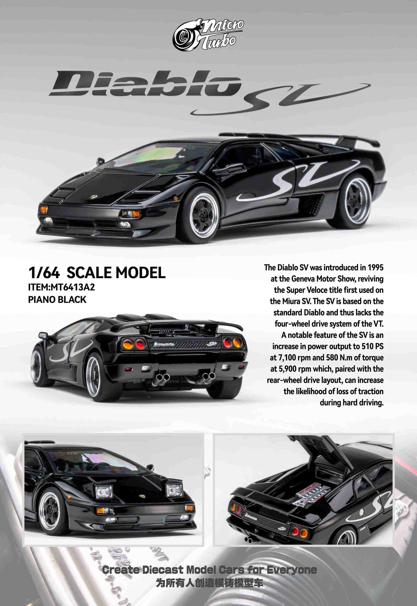 (Pre-Order) Microturbo 1/64 Custom Diablo SV - Metallic Black